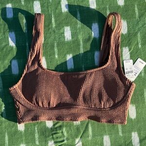 Aerie Textured Brown Bikini Top